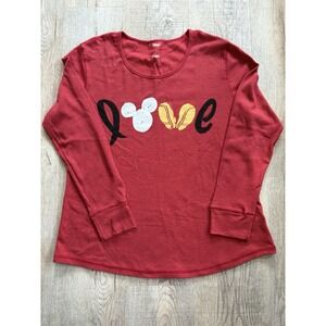 Disney Store Women's 2XL Red Long‎ Sleeve Mickey Mouse Love Graphic Shirt
